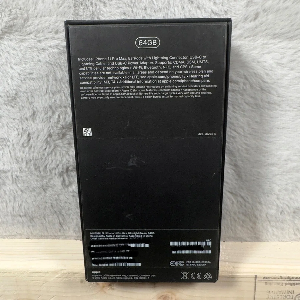 Apple iPhone 11 Pro Max 64GB Midnight‎ Green Empty Retail Box MWG52LL/A Stickers